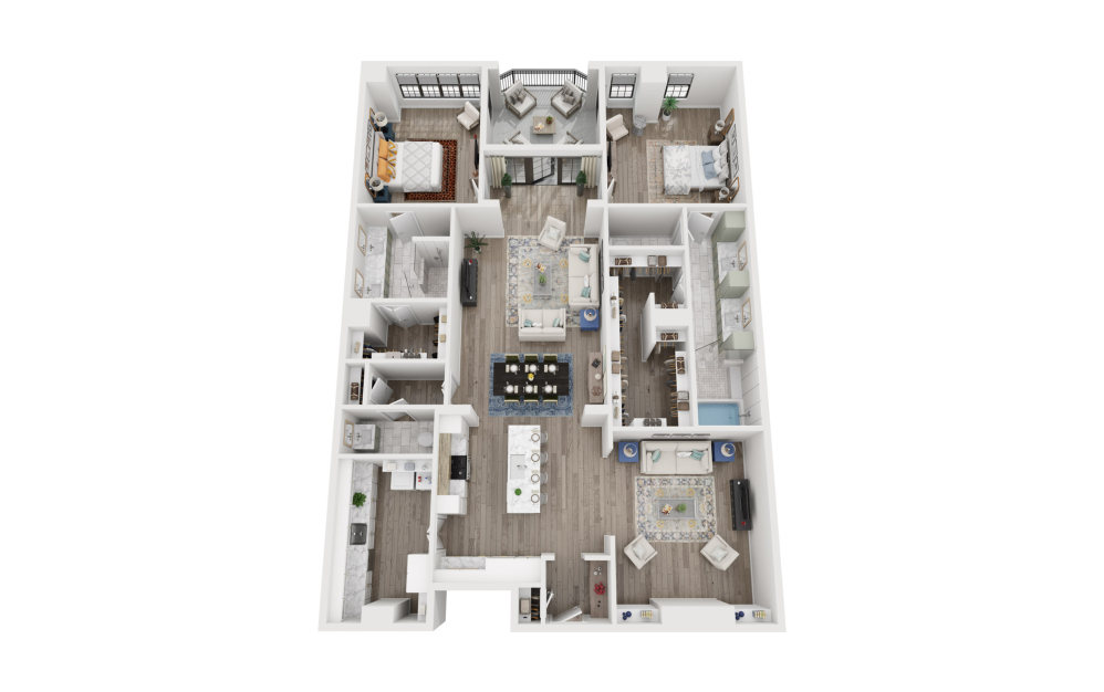 B1 - 2 bedroom floorplan layout with 2.5 bathrooms and 2184 square feet (3D)