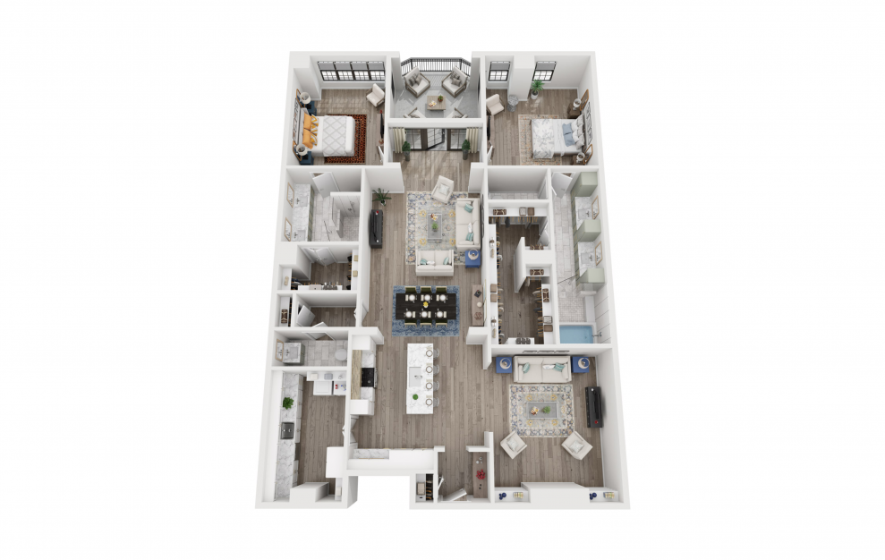 B1 - 2 bedroom floorplan layout with 2.5 baths and 2184 square feet. (3D)