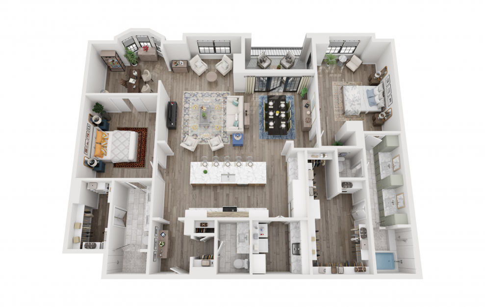 B5 - 2 bedroom floorplan layout with 2.5 baths and 2138 square feet. (3D)