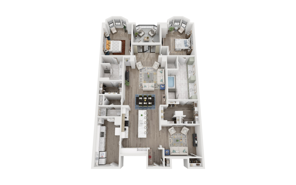 B7 - 2 bedroom floorplan layout with 2.5 bathrooms and 2293 square feet (3D)