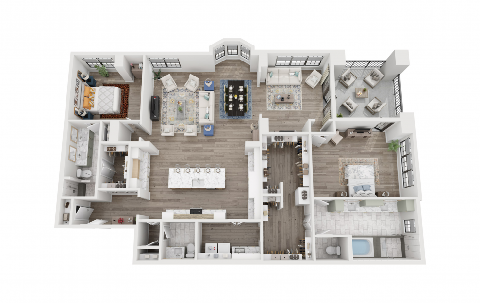 BOC1 - 2 bedroom floorplan layout with 2.5 baths and 2432 square feet. (3D)