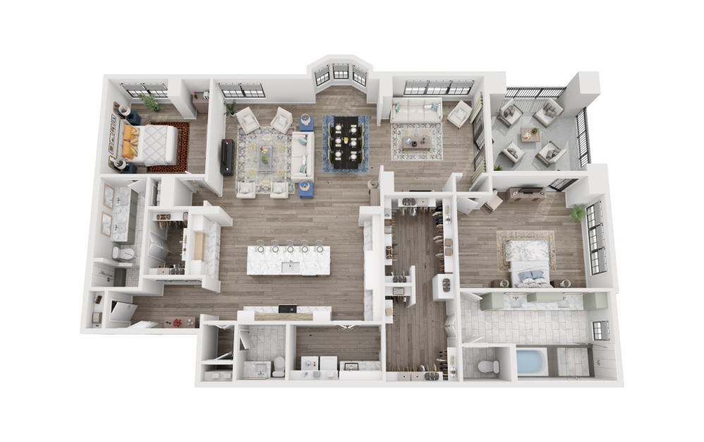 BOC1 - 2 bedroom floorplan layout with 2.5 bathrooms and 2432 square feet (3D)