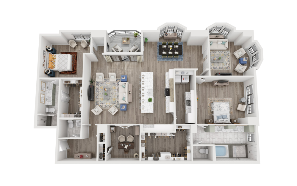 BOC2 - 2 bedroom floorplan layout with 2.5 bathrooms and 2570 square feet (3D)