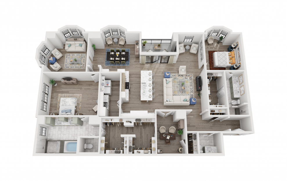 BOC3 - 2 bedroom floorplan layout with 2.5 baths and 2614 square feet. (3D)