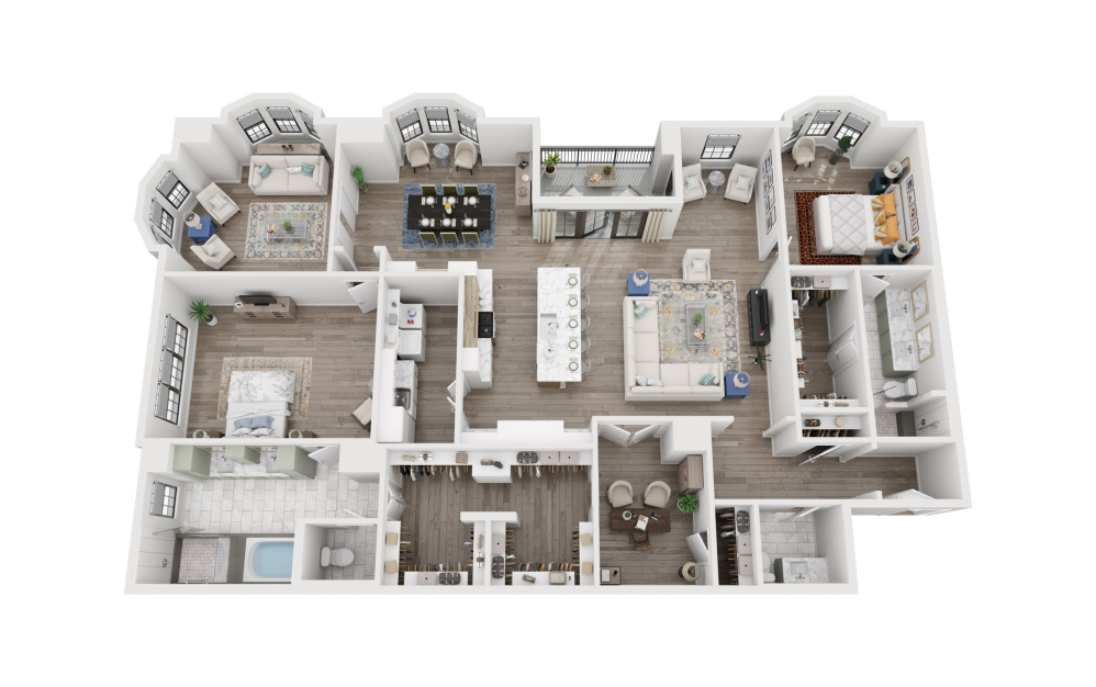 BOC3 - 2 bedroom floorplan layout with 2.5 bathrooms and 2614 square feet (3D)