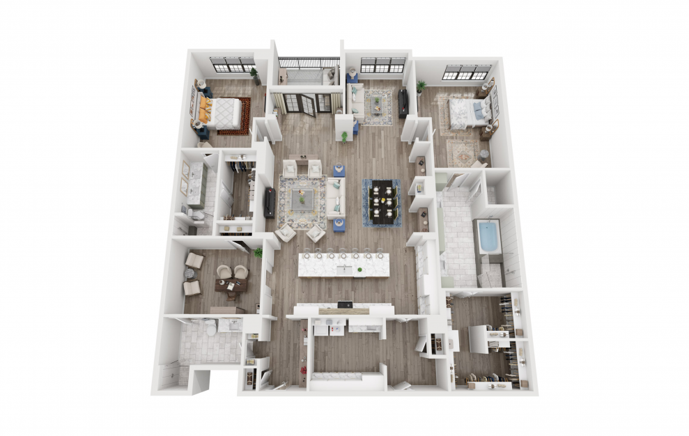 C2 - 2 bedroom floorplan layout with 3 baths and 2956 square feet. (3D)