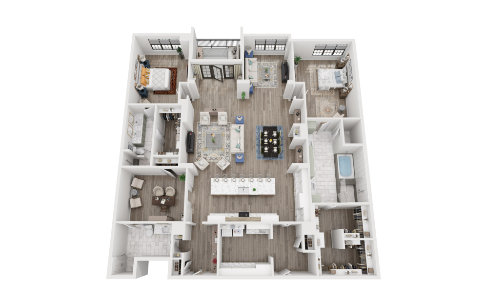 C2 - 2 bedroom floorplan layout with 3 bathrooms and 2956 square feet (3D)