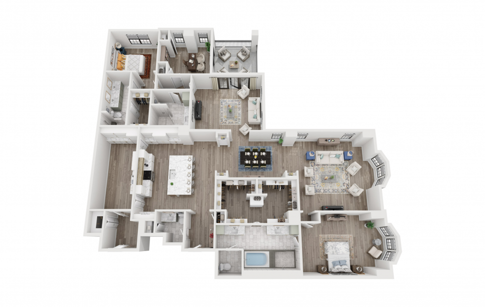 COC1 - 2 bedroom floorplan layout with 3.5 baths and 3166 square feet. (3D)