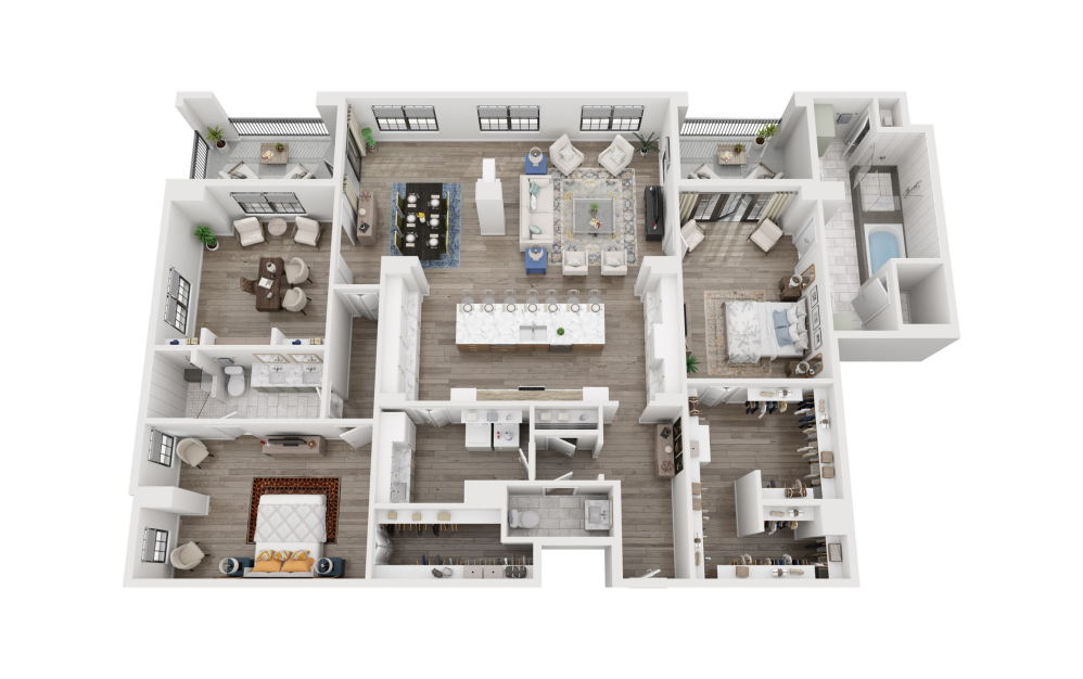 COC2 - 2 bedroom floorplan layout with 2.5 bathrooms and 2569 square feet (3D)