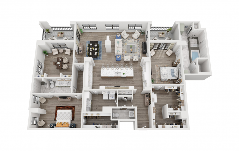 COC2 - 2 bedroom floorplan layout with 2.5 baths and 2569 square feet. (3D)