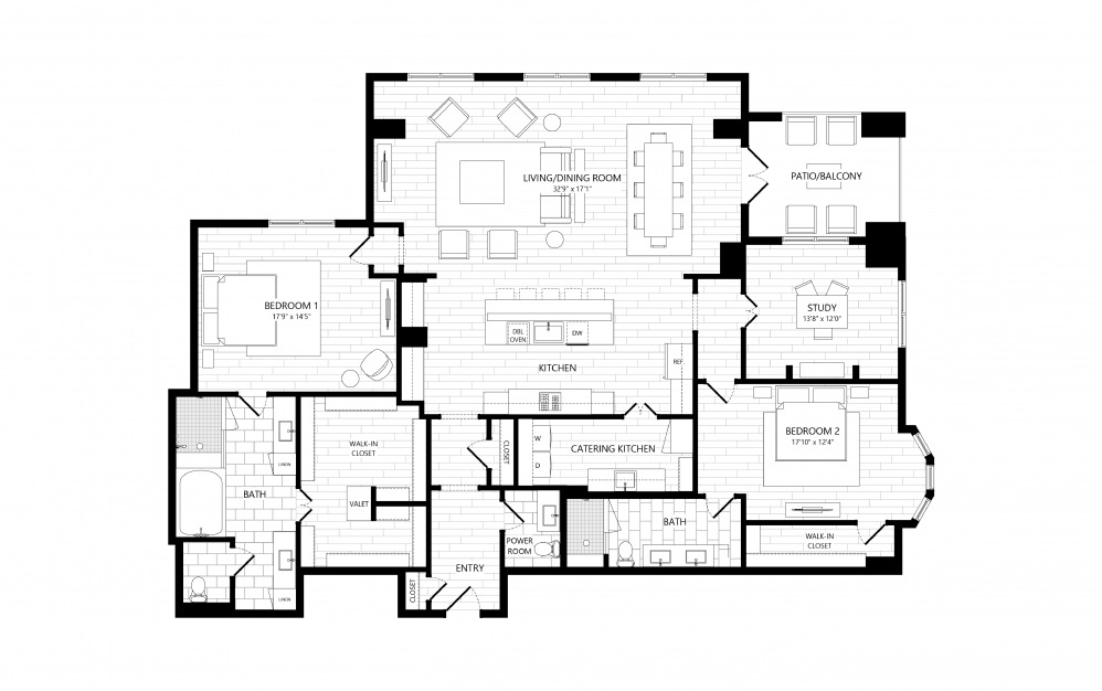 COC3 - 2 bedroom floorplan layout with 2.5 baths and 2552 square feet. (2D)