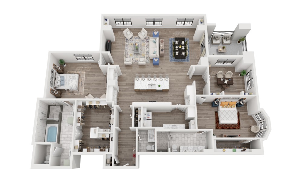 COC3 - 2 bedroom floorplan layout with 2.5 bathrooms and 2552 square feet (3D)