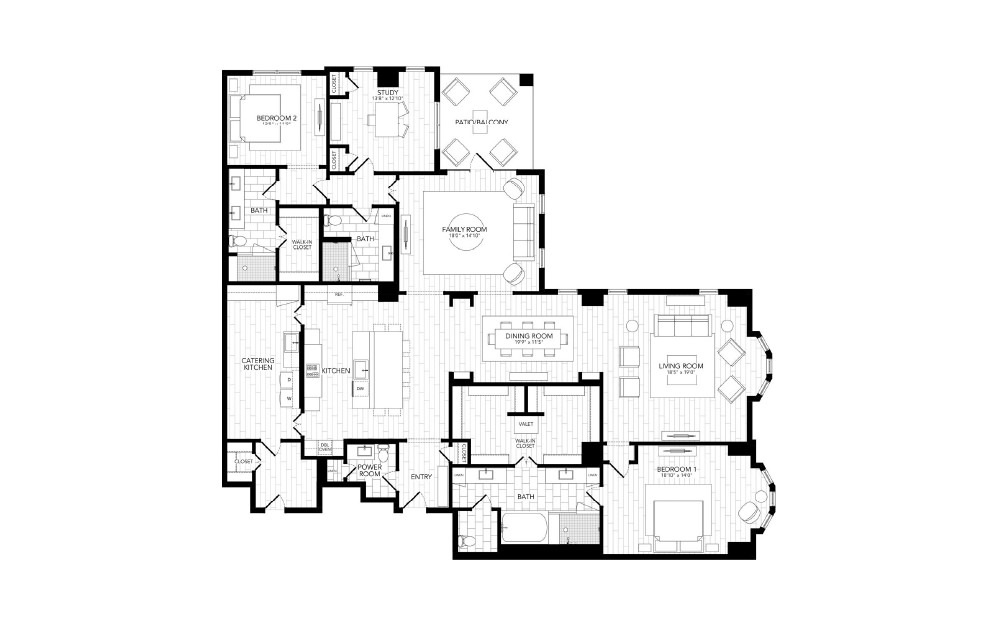 COC1 - 2 bedroom floorplan layout with 3.5 baths and 3166 square feet. (2D)