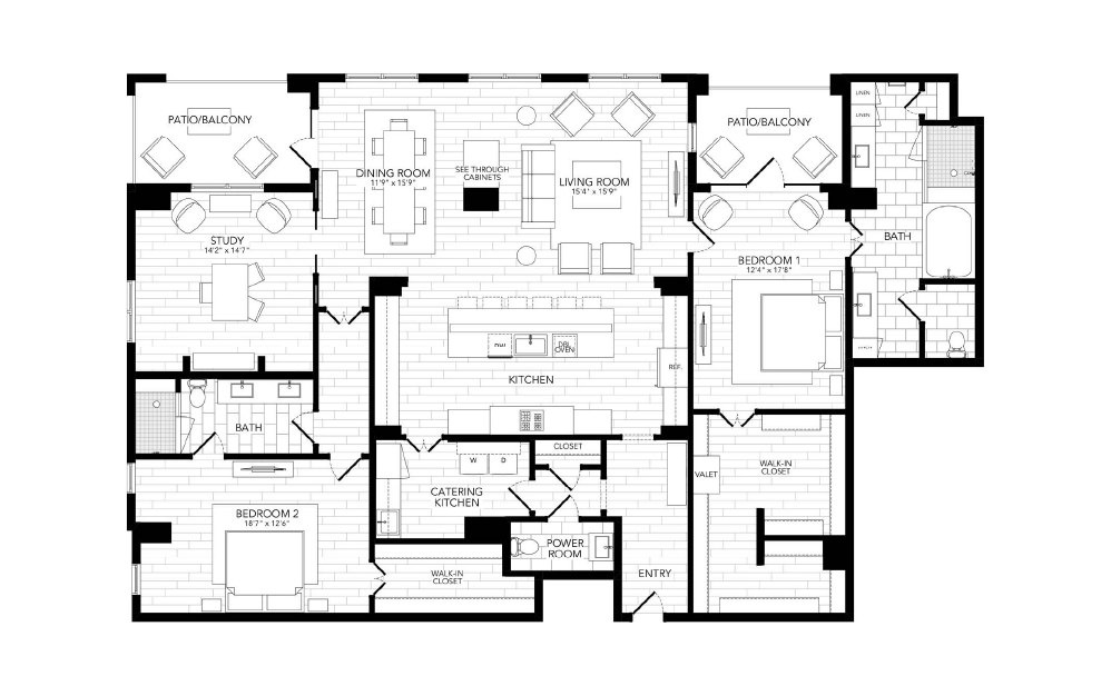 COC2 - 2 bedroom floorplan layout with 2.5 baths and 2569 square feet. (2D)